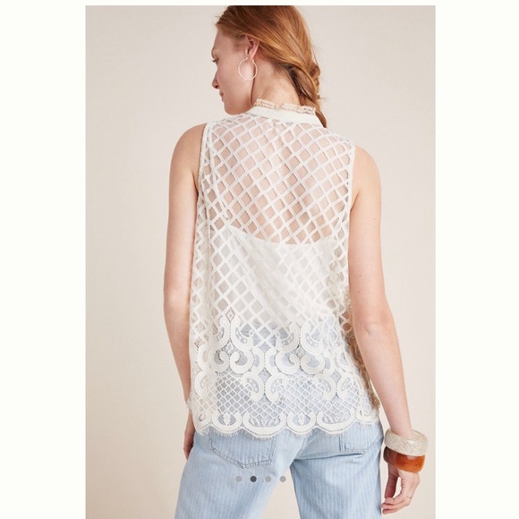 Anthropologie Ramona Lace Top Bl^nk London Cream Size XS - Picture 3 of 10